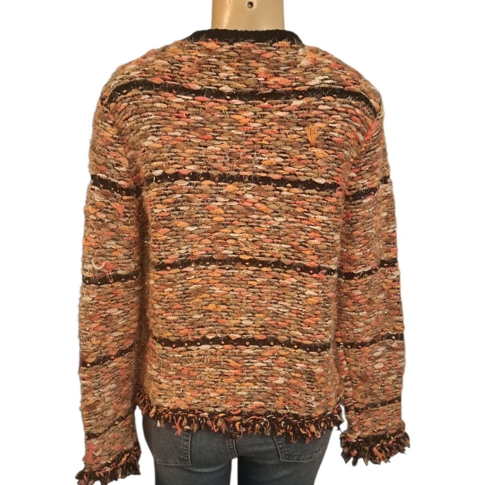 R Fashion & Accessories Textured Tweed Knit Cardigan Jacket | Fringe | S/M | NWT - Picture 2 of 7